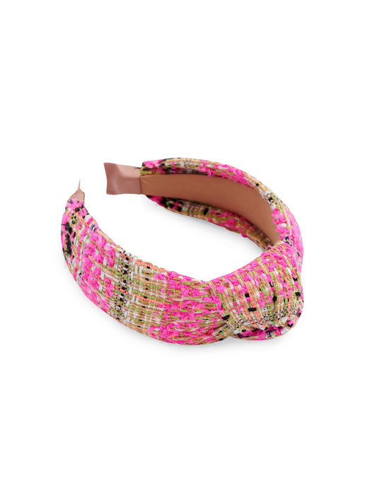 TEXTURED PLAID HEADBAND PINK