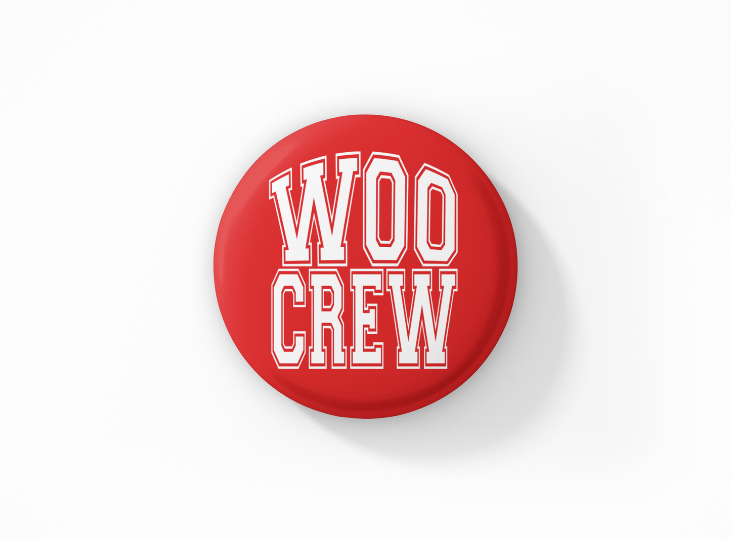 Woo Crew Red Button Pin