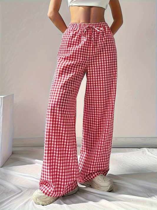 Red Gingham Wide Leg Pants