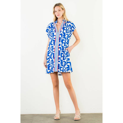 Short Sleeve Pattern V-Neck Dress