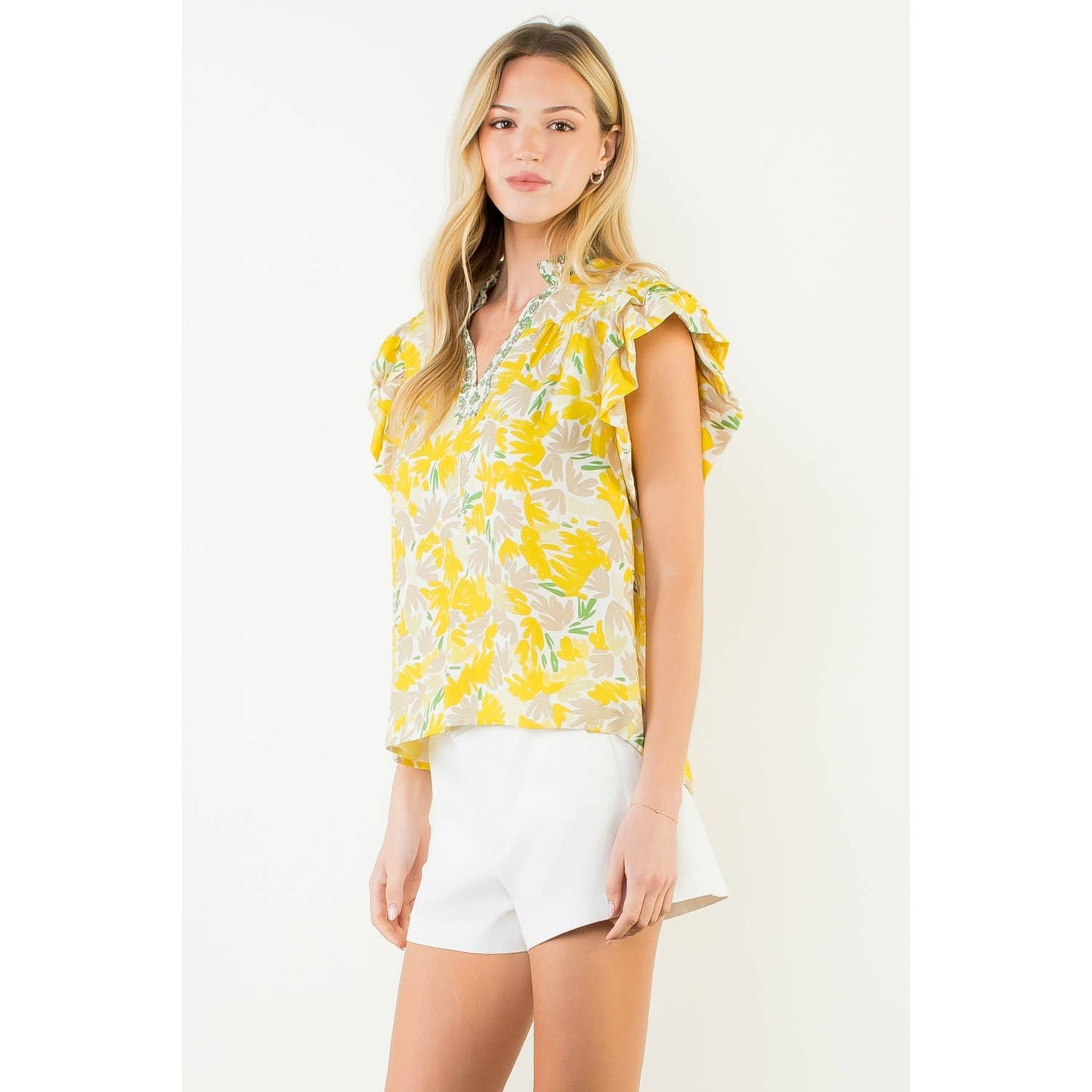 Flowy Sleeve Floral Print V-Neck Top