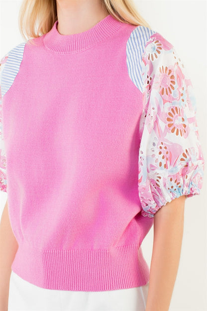 Eyelet Short Sleeve Knit Top