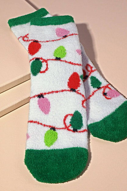 4 Pairs - Festive Holiday Pattern Fuzzy Socks Set