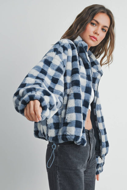 Drop Shoulder Plaid Jacket