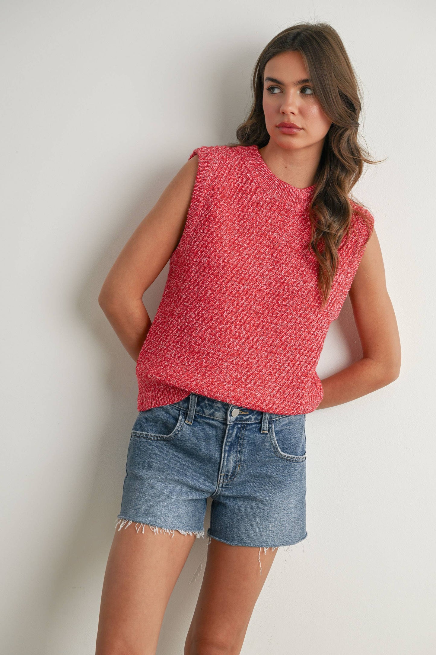 Sleeveless Crew Neck Sweater Knit Vest