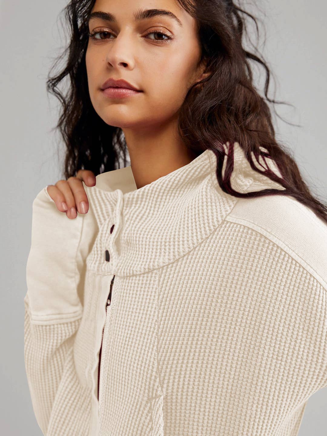 Full zip waffle cropped hoodie