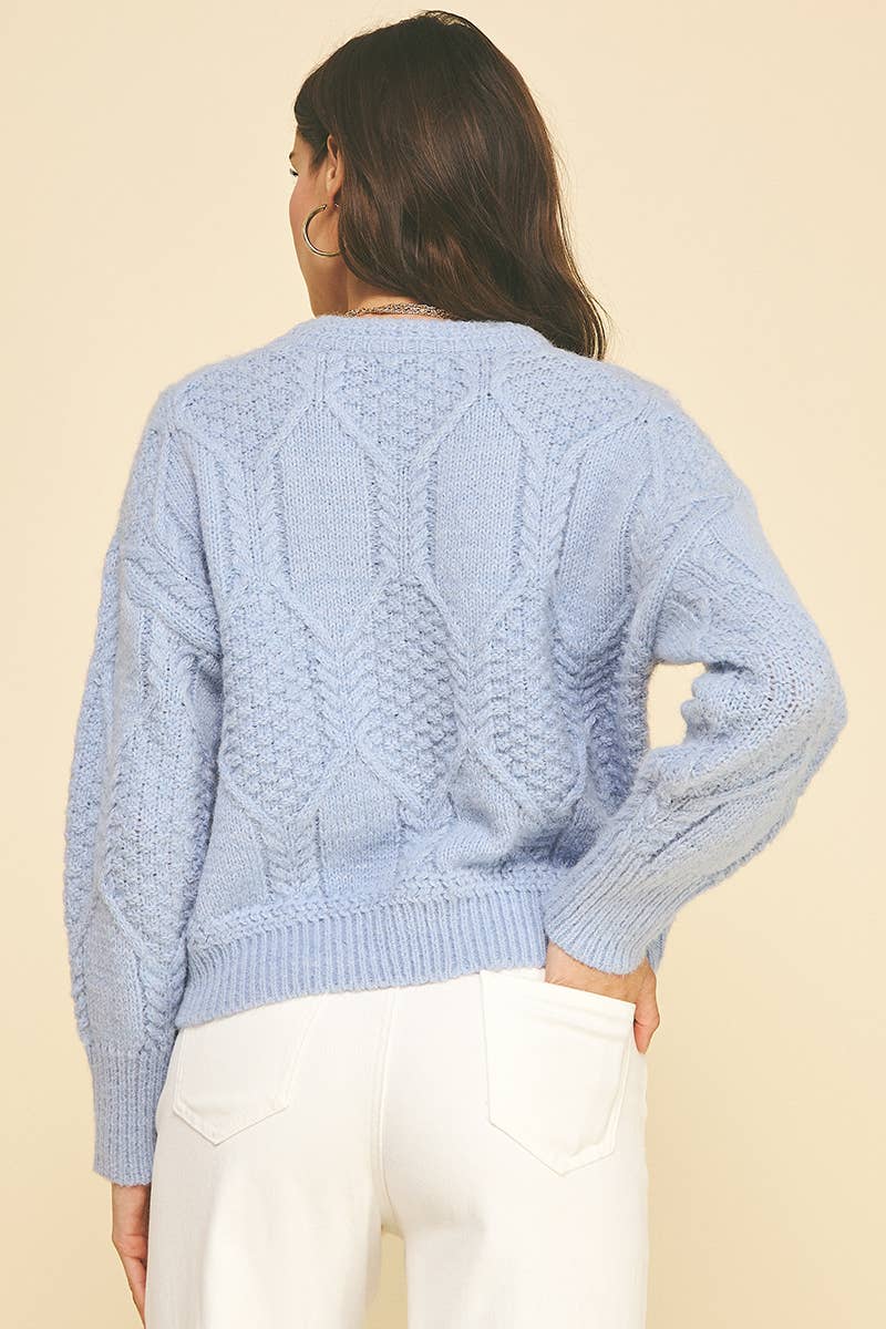 TEXTURED CROP KNIT SWEATER
