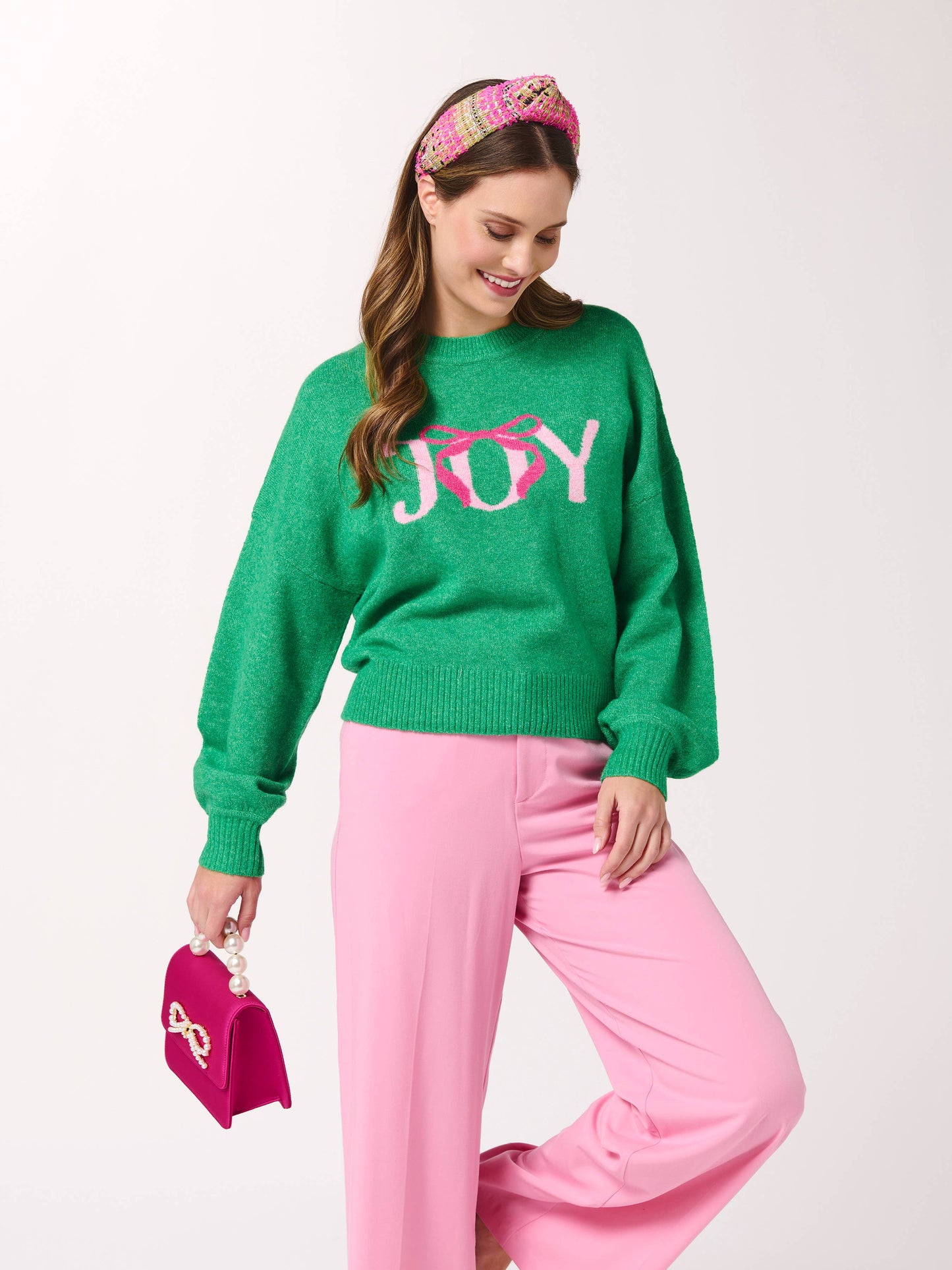 TEXTURED PLAID HEADBAND PINK