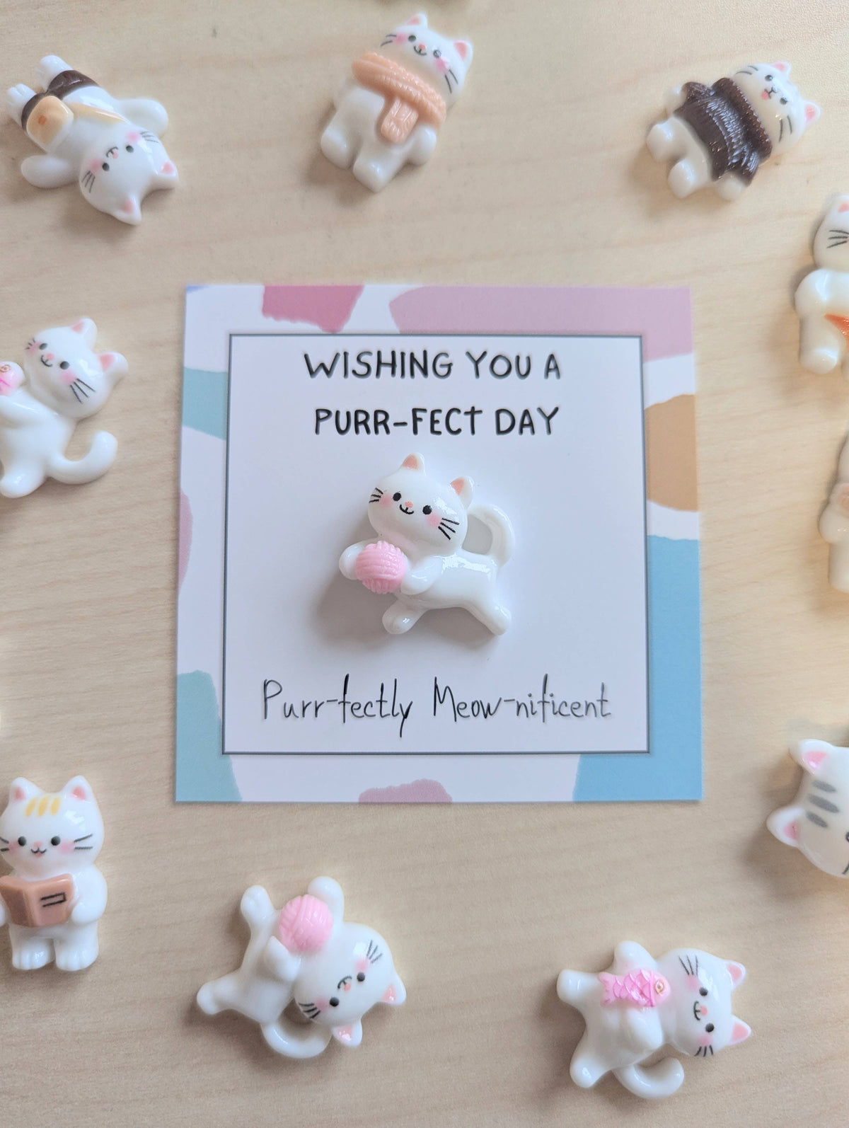 Thinking of You Cat Card + Mini Cat Trinket. Cat Lover Gift