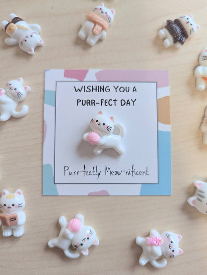 Thinking of You Cat Card + Mini Cat Trinket. Cat Lover Gift