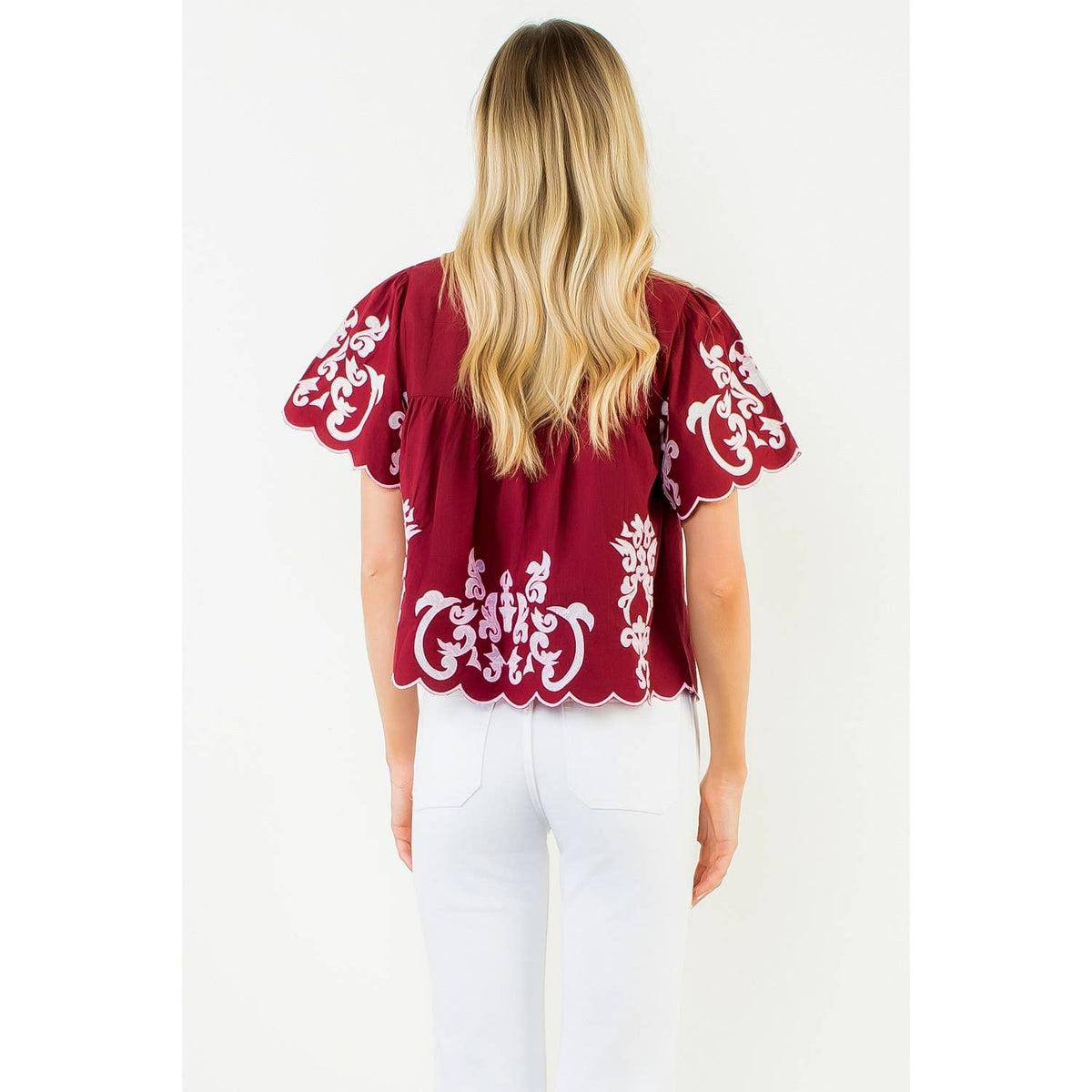 Flutter Sleeve Embroidery Detail Top