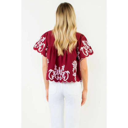 Flutter Sleeve Embroidery Detail Top