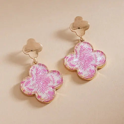 Floral Shell Effect Paper Clover Post Earrings
