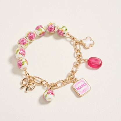 7.25 Inch Ceramic Floral Bead Mama Charm Bracelet