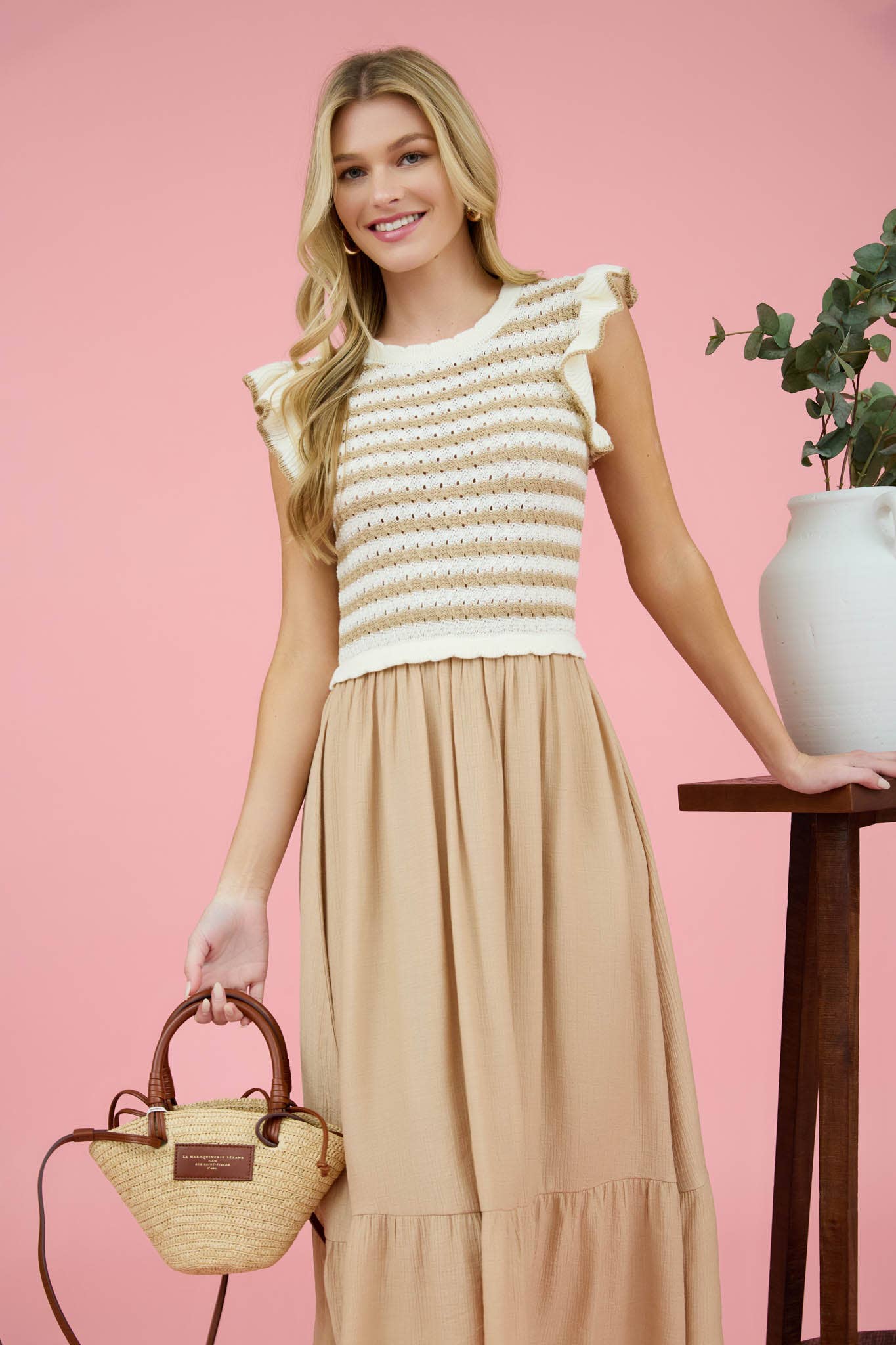 STRIPE SWEATER MIDI DRESS