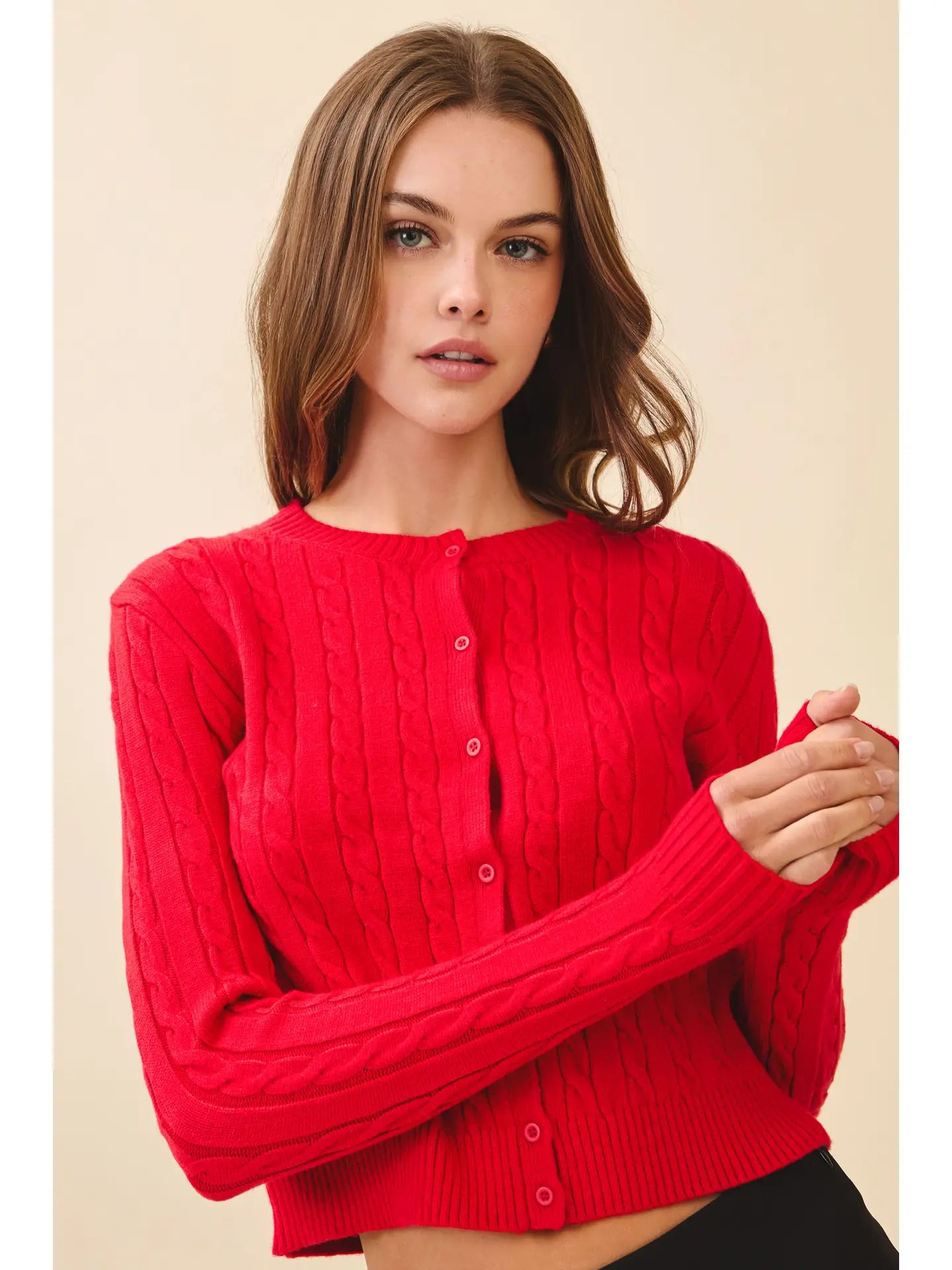 Cable Knit Crop Button Front Cardigan