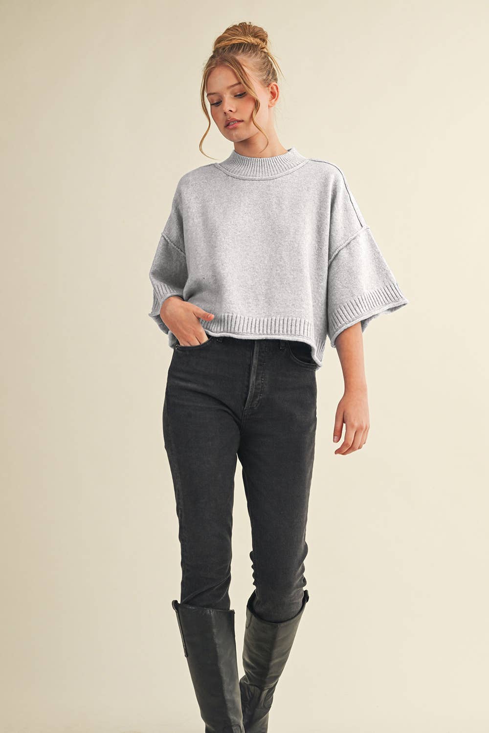 Mock Neck Short Sleeve Sweater