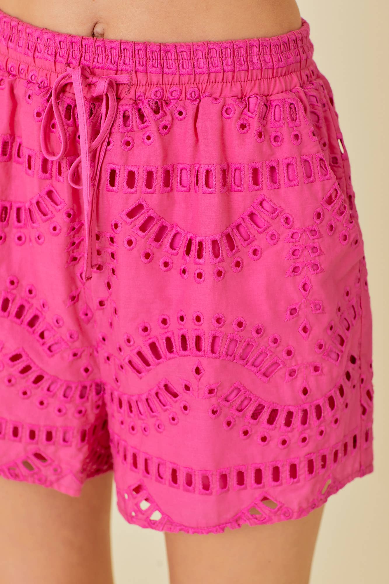 Eyelet Lace Elastic Waist Shorts