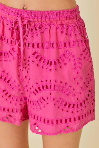 Eyelet Lace Elastic Waist Shorts