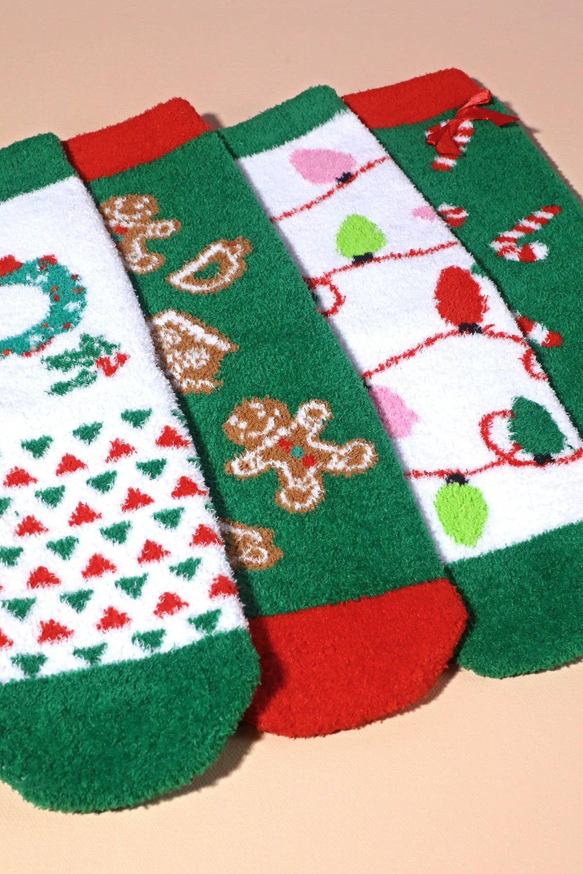 4 Pairs - Festive Holiday Pattern Fuzzy Socks Set