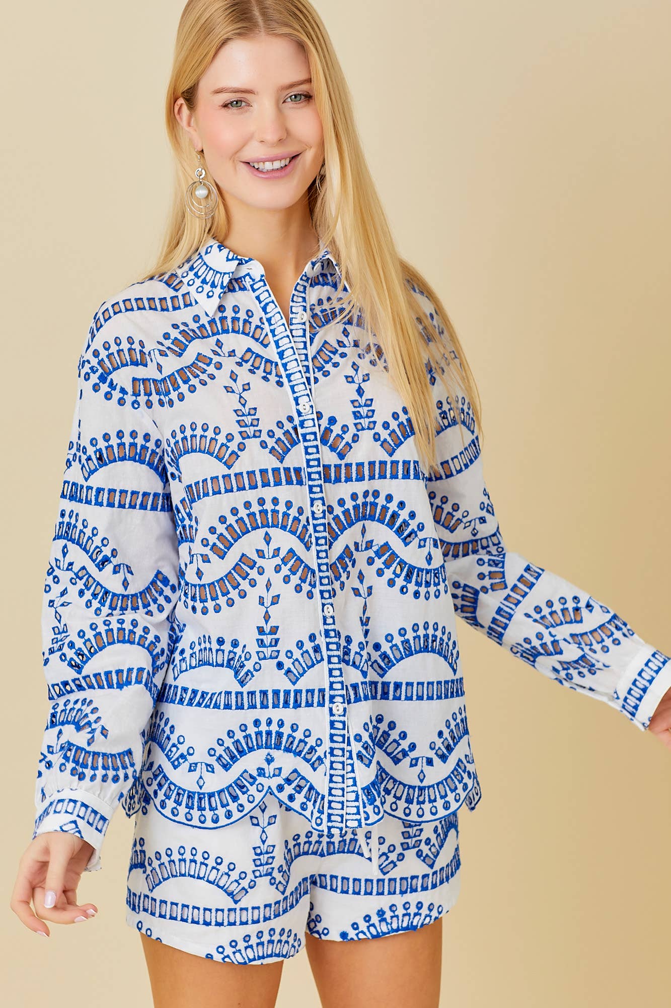 Eyelet Lace Elastic Waist Shorts