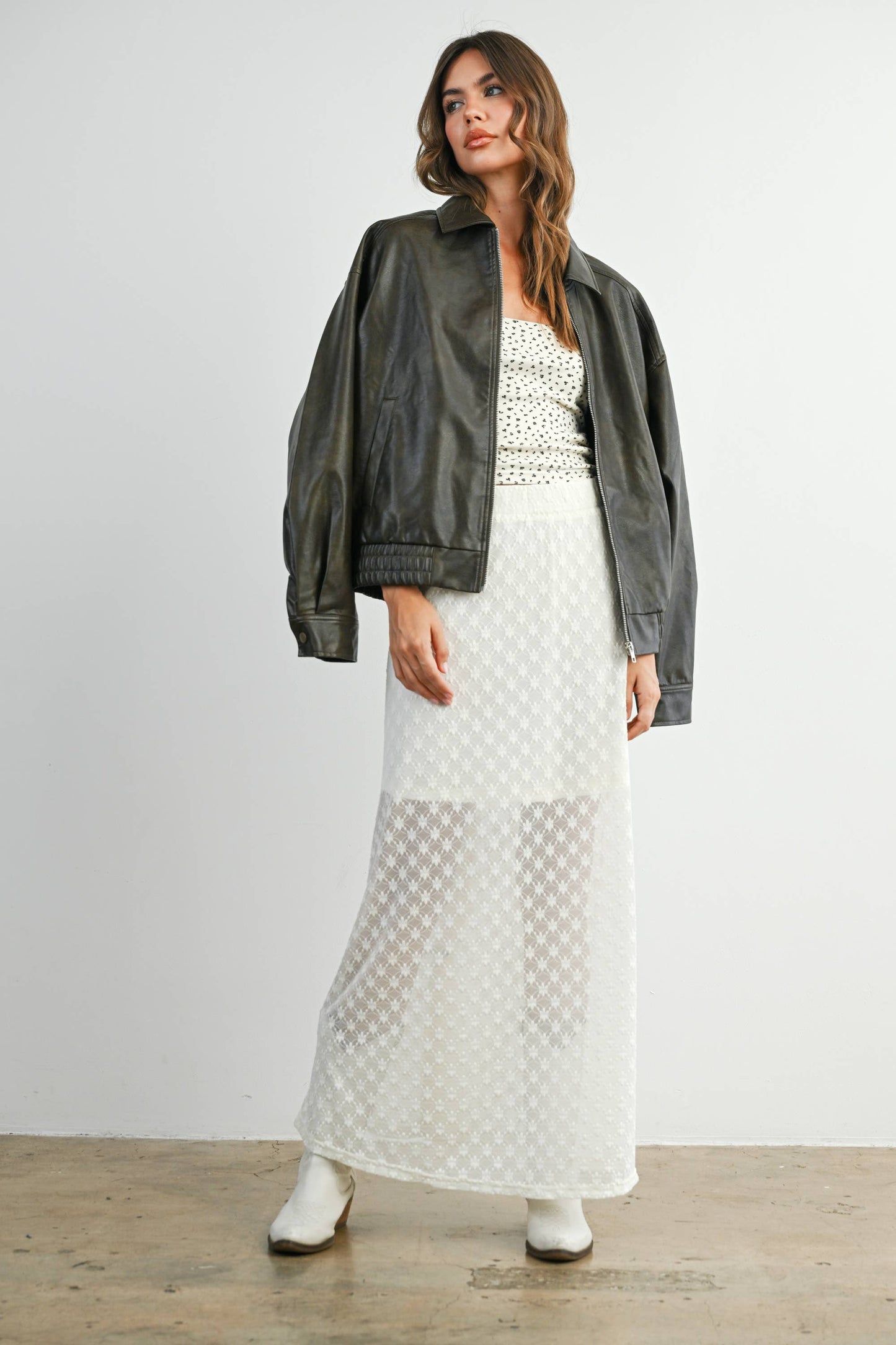 Collared Zip-Front Leather Jacket