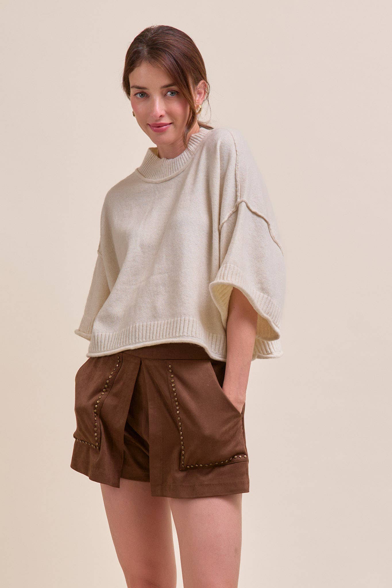 Mock Neck Short Sleeve Sweater