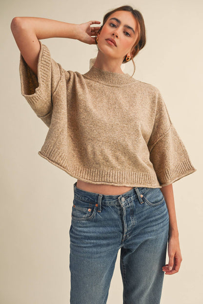 Mock Neck Short Sleeve Sweater