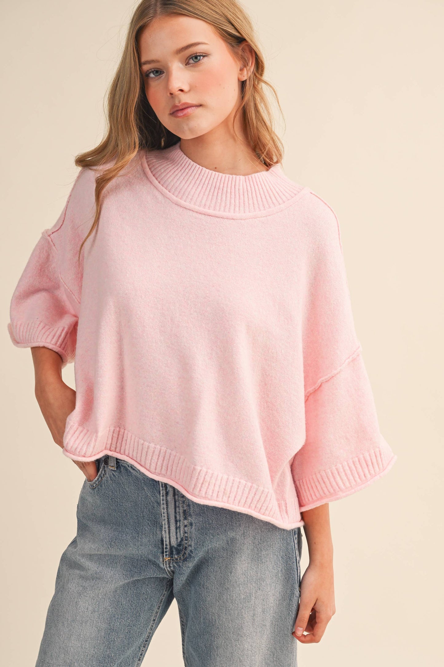 Mock Neck Short Sleeve Sweater
