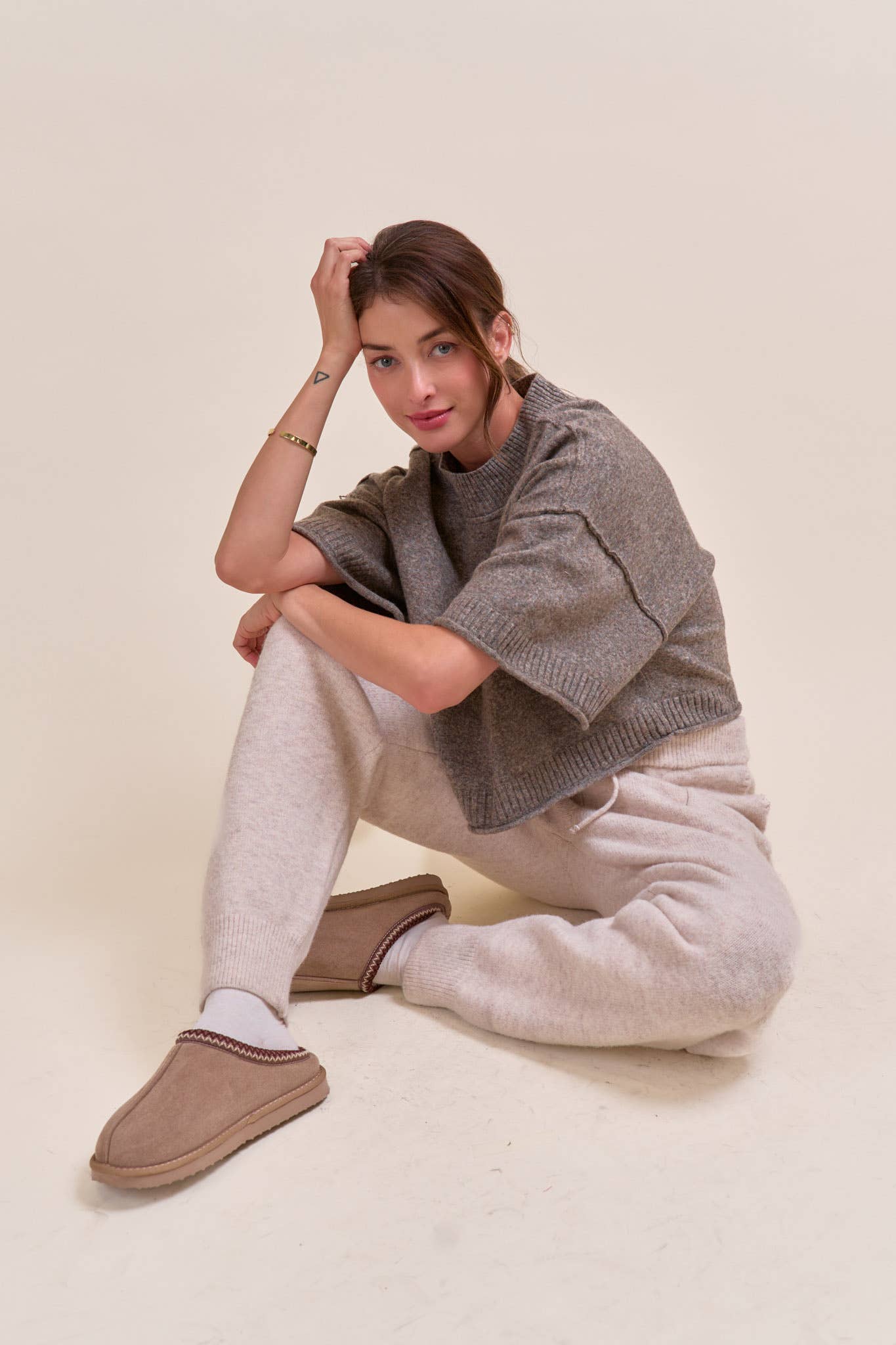 Mock Neck Short Sleeve Sweater