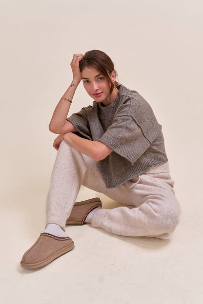 Mock Neck Short Sleeve Sweater