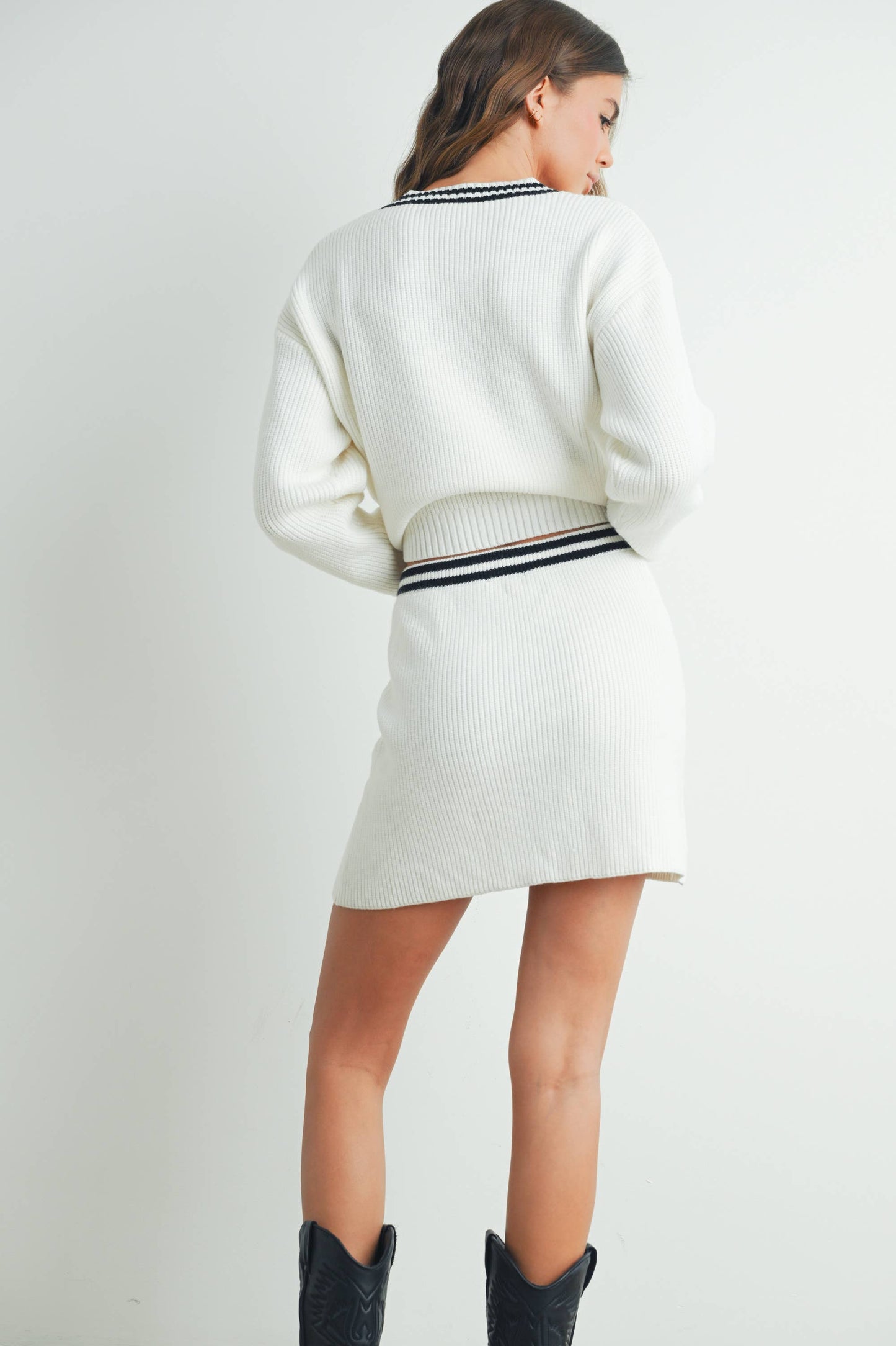 Striped V-Neck and Sleeve Sweater