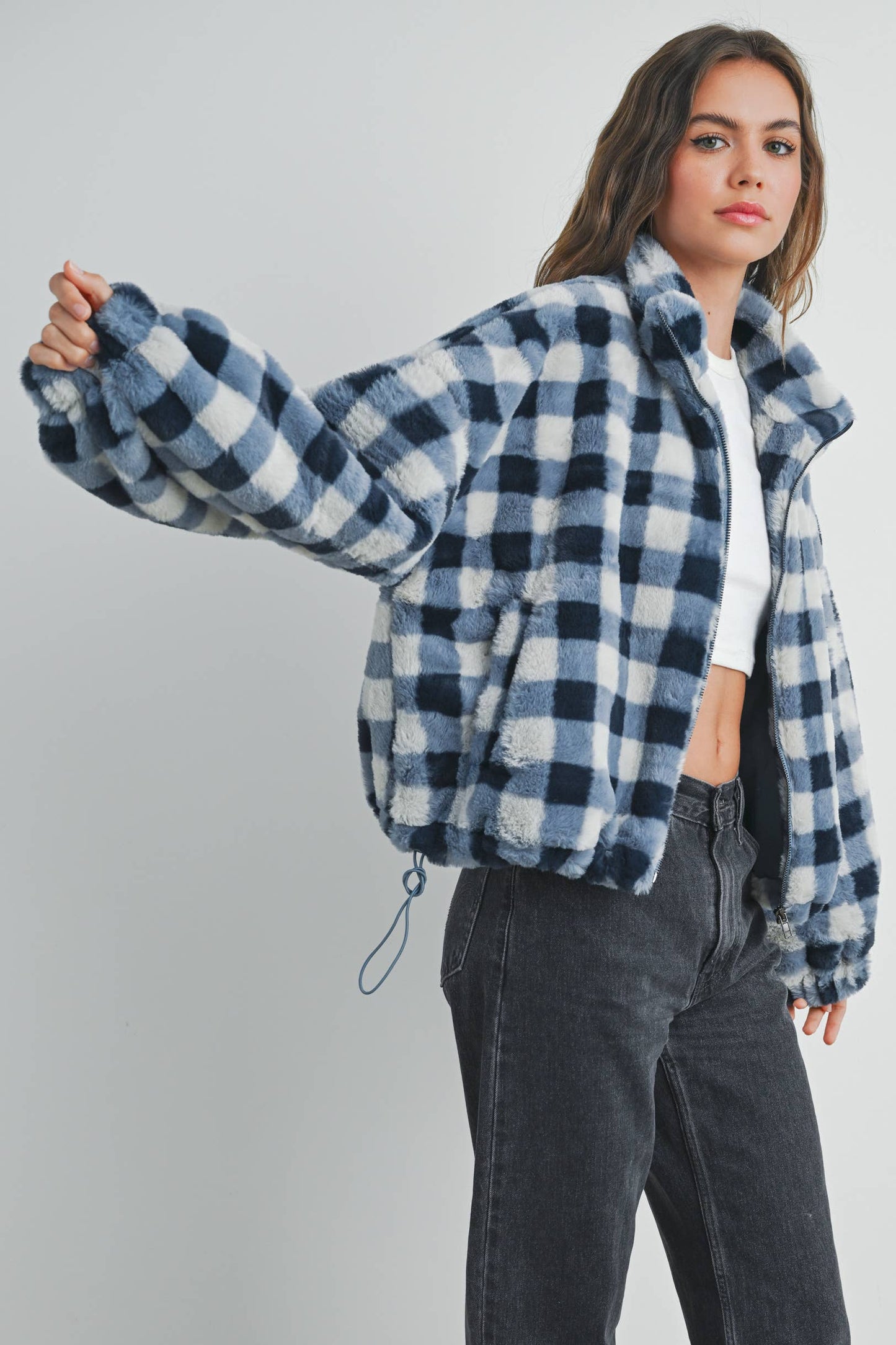 Drop Shoulder Plaid Jacket