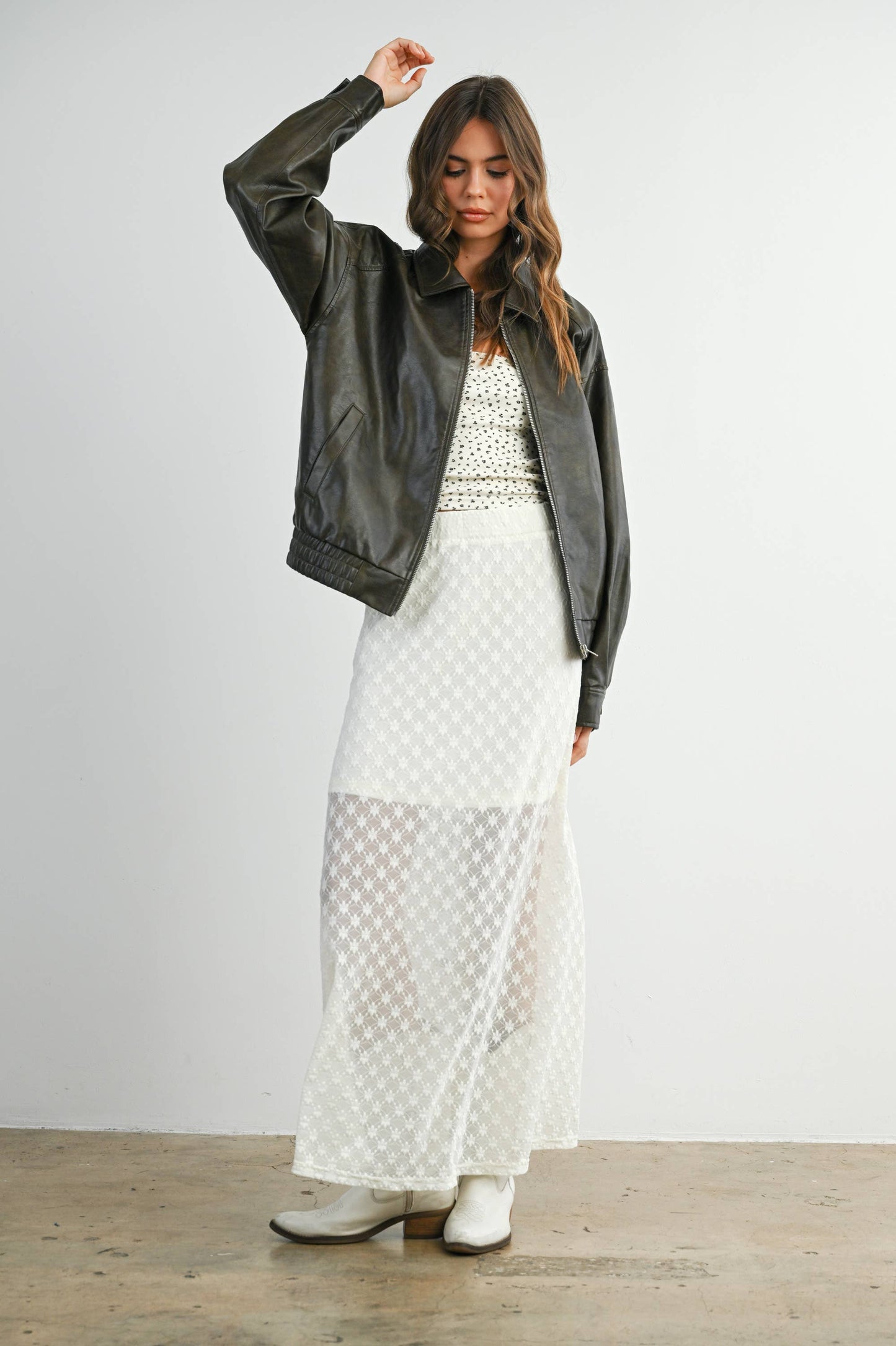 Collared Zip-Front Leather Jacket