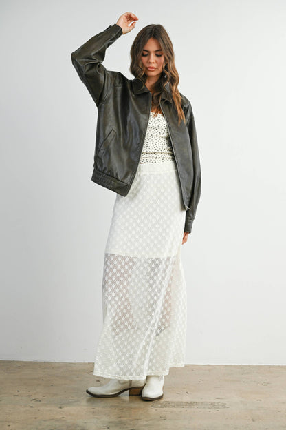 Collared Zip-Front Leather Jacket