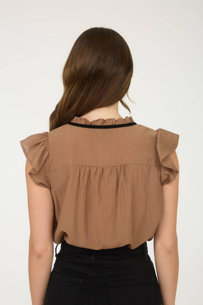 CONTRAST FRONT TIE BLOUSE