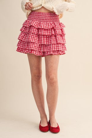 Gingham Ruffle Tiered Skort