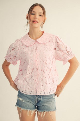 Peter Pan Collared 3d Lace Top