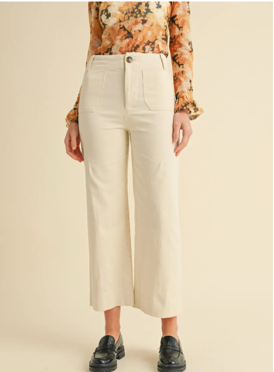 Patch Pocket Wide Leg Cropped Pants