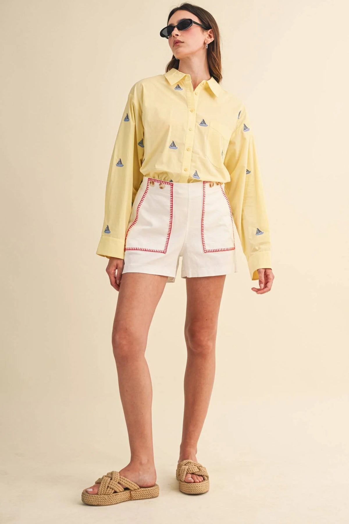 High Waist Shorts With Contrast Stitching