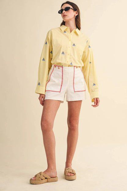 High Waist Shorts With Contrast Stitching