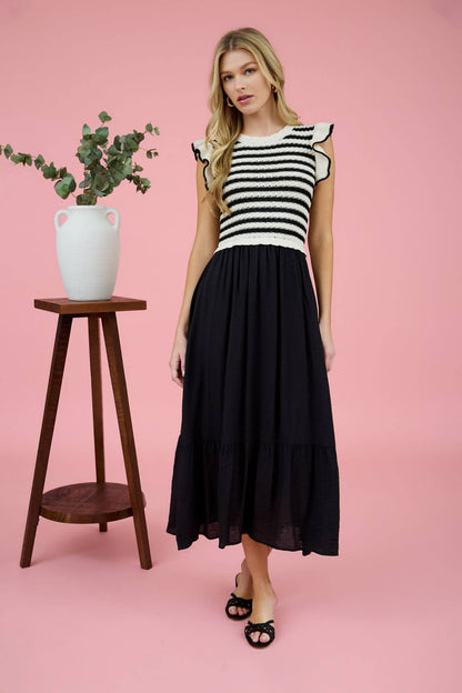 STRIPE SWEATER MIDI DRESS