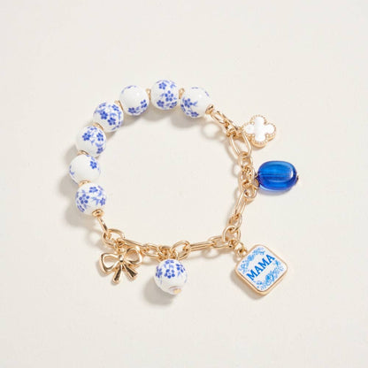 7.25 Inch Ceramic Floral Bead Mama Charm Bracelet