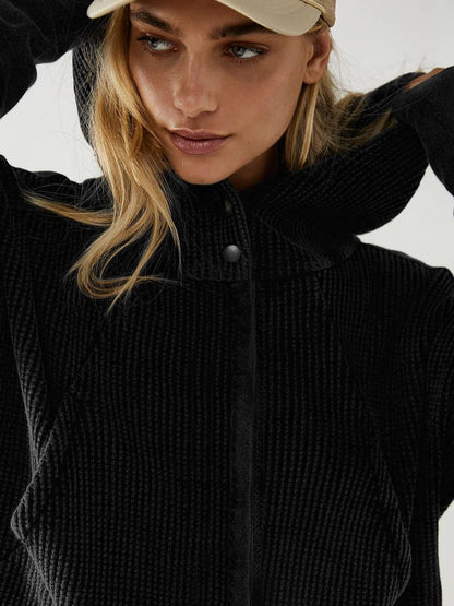 Full zip waffle cropped hoodie