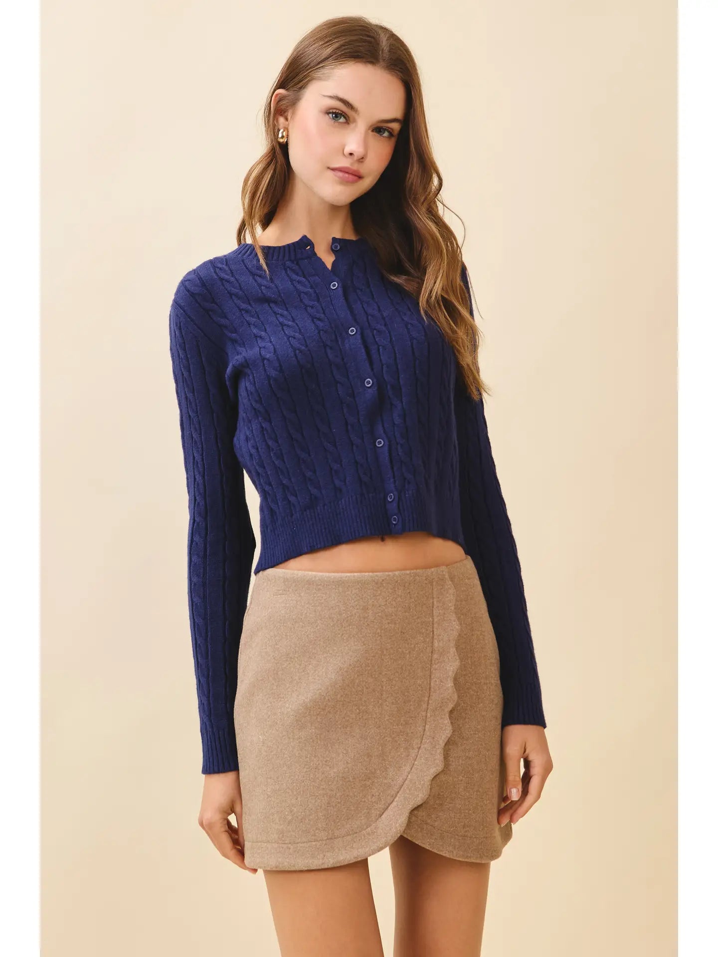 Cable Knit Crop Button Front Cardigan