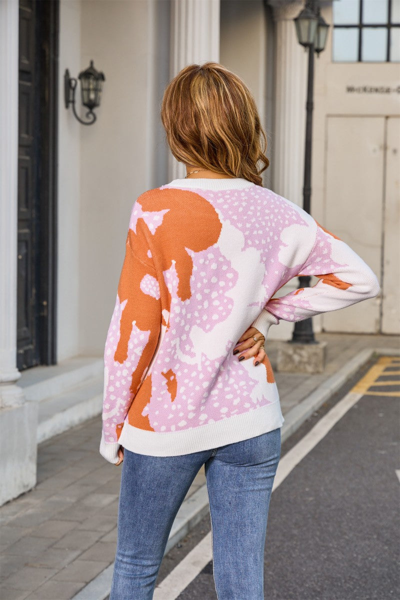 Abstract Print Long Sleeve Sweater Top