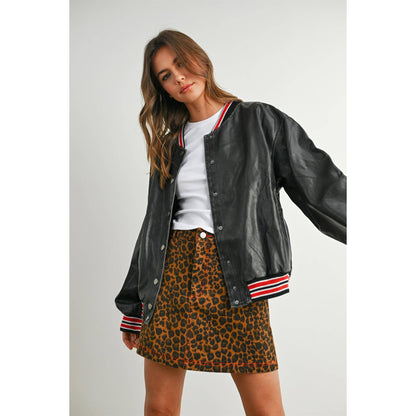 Snap-Button Varsity Bomber Jacket