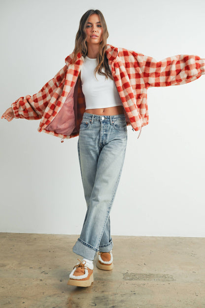 Drop Shoulder Plaid Jacket