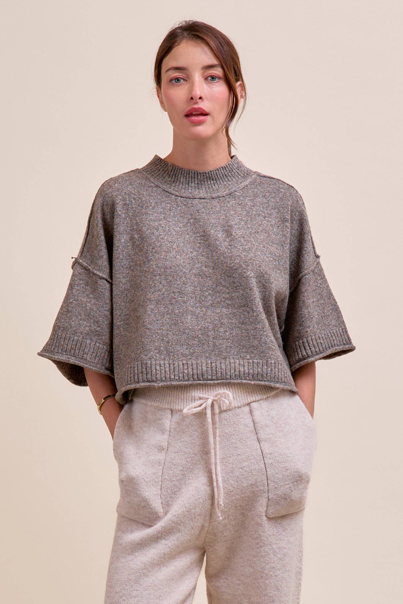 Mock Neck Short Sleeve Sweater