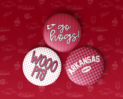 Arkansas Game Day Tailgate Buttons | Game Day Pins